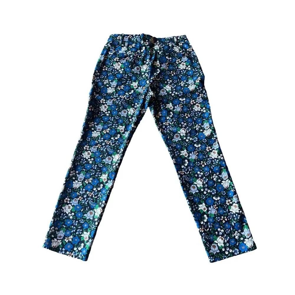 Tory Sport | Tory Burch | Blue Floral Print Straight High Waisted Trouser Pants - Picture 3 of 13
